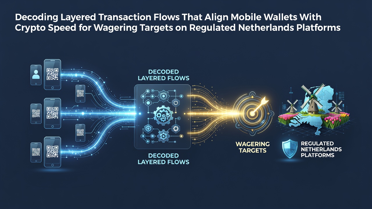 Illustratie van gelaagde transactiestromen met mobiele wallets en crypto op Nederlandse platforms