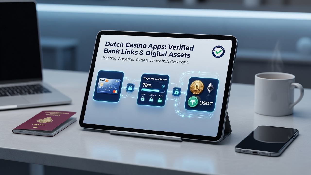 Nederlandse casino-app interface met bankkoppeling en crypto-opties onder KSA-regels