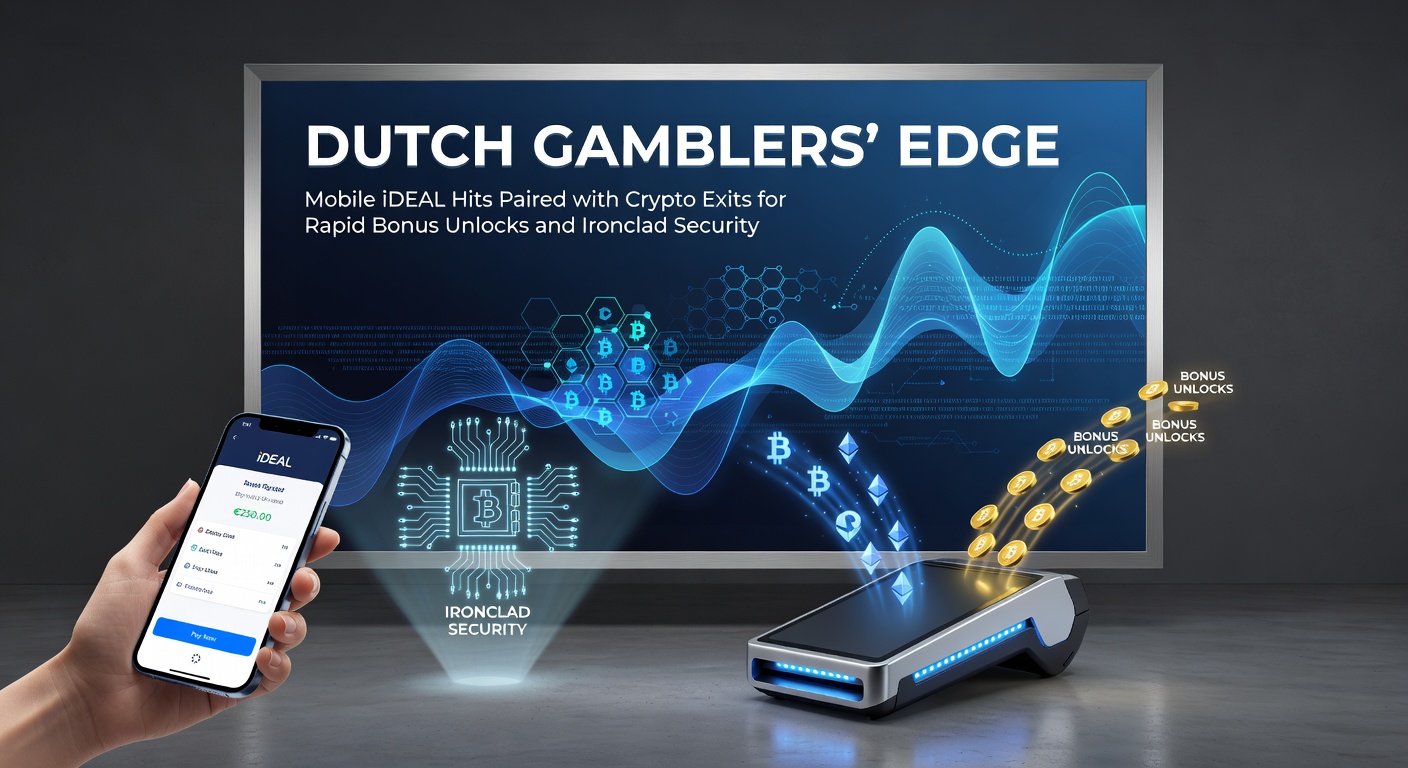 Mobiele telefoon met iDEAL betaalapp en cryptocurrency wallet op een casino platform, symboliserend snelle deposits en veilige opnames