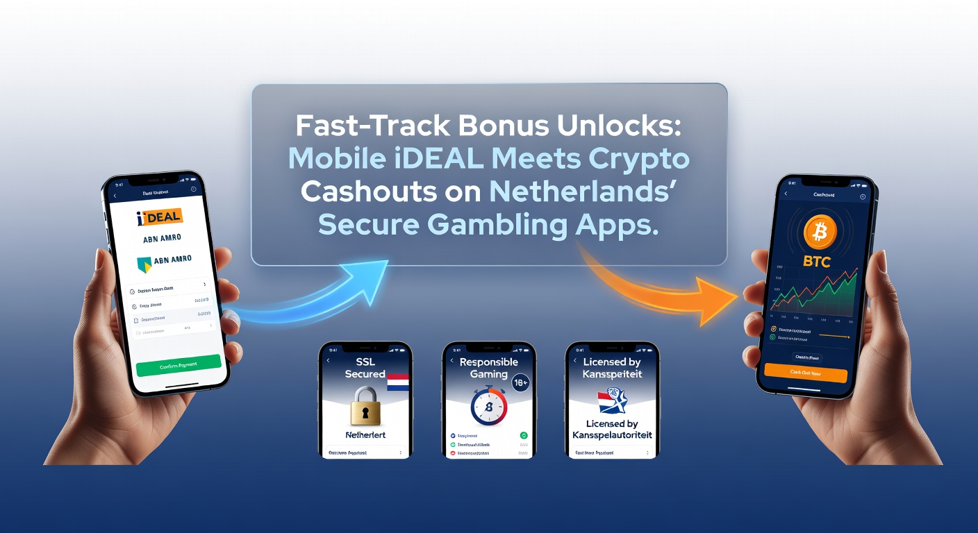 Smartphone met iDEAL-betaling en crypto-wallet op een Nederlandse gokapp, symboliserend snelle bonusontgrendeling