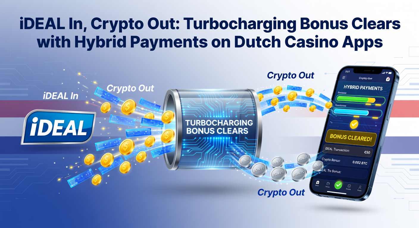 Schermafbeelding van een Nederlandse casino-app met iDEAL storting en crypto-opname opties, inclusief bonusvooruitgangsbalk