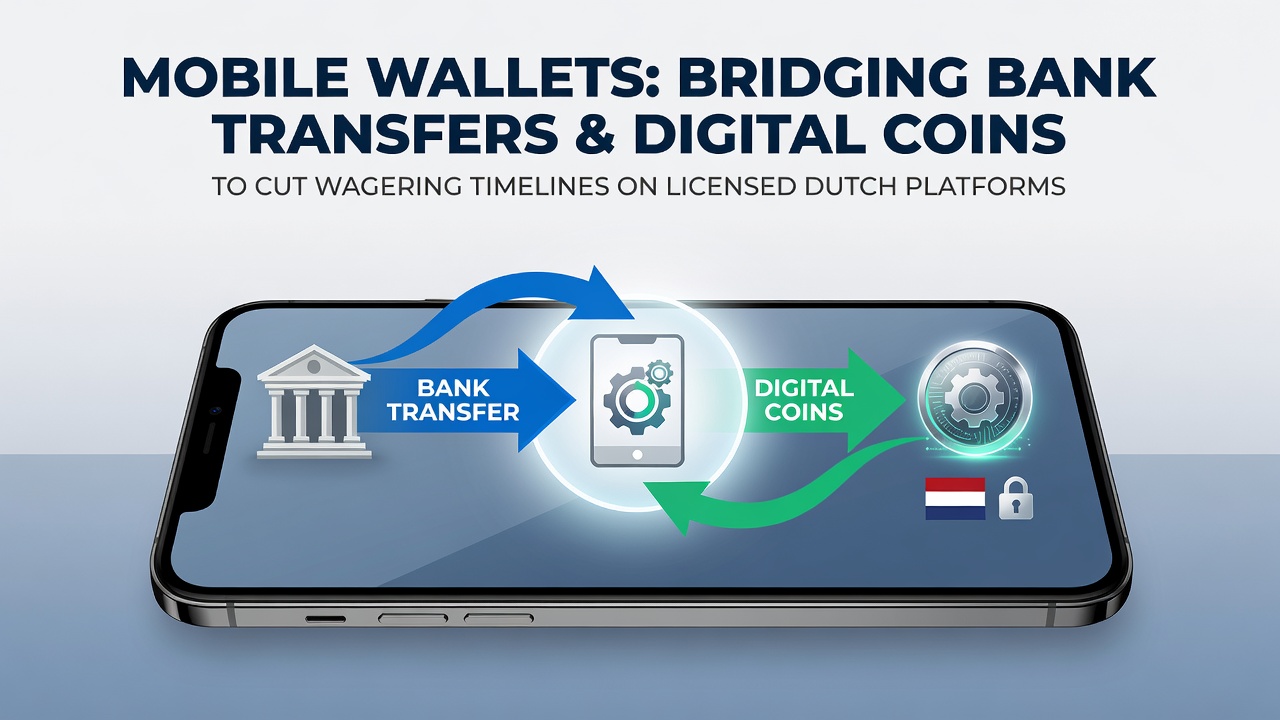 Gebruikersinterface van een mobiele portemonnee die bank- en cryptotransacties combineert op een Nederlands casino platform