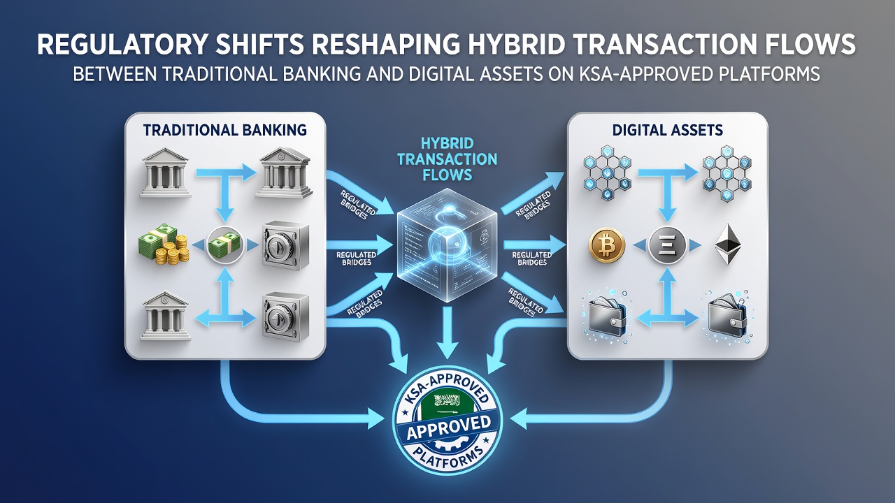 Illustratie van regelgevingsveranderingen die hybride bank- en crypto transacties op Nederlandse platforms beïnvloeden
