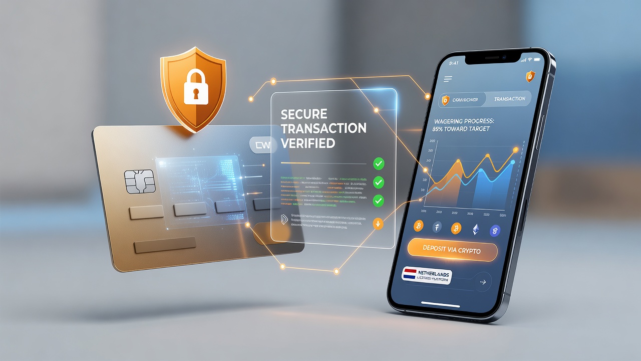 Illustratie van creditcardbeveiliging gekoppeld aan mobiele crypto-transacties op Nederlandse gokplatforms
