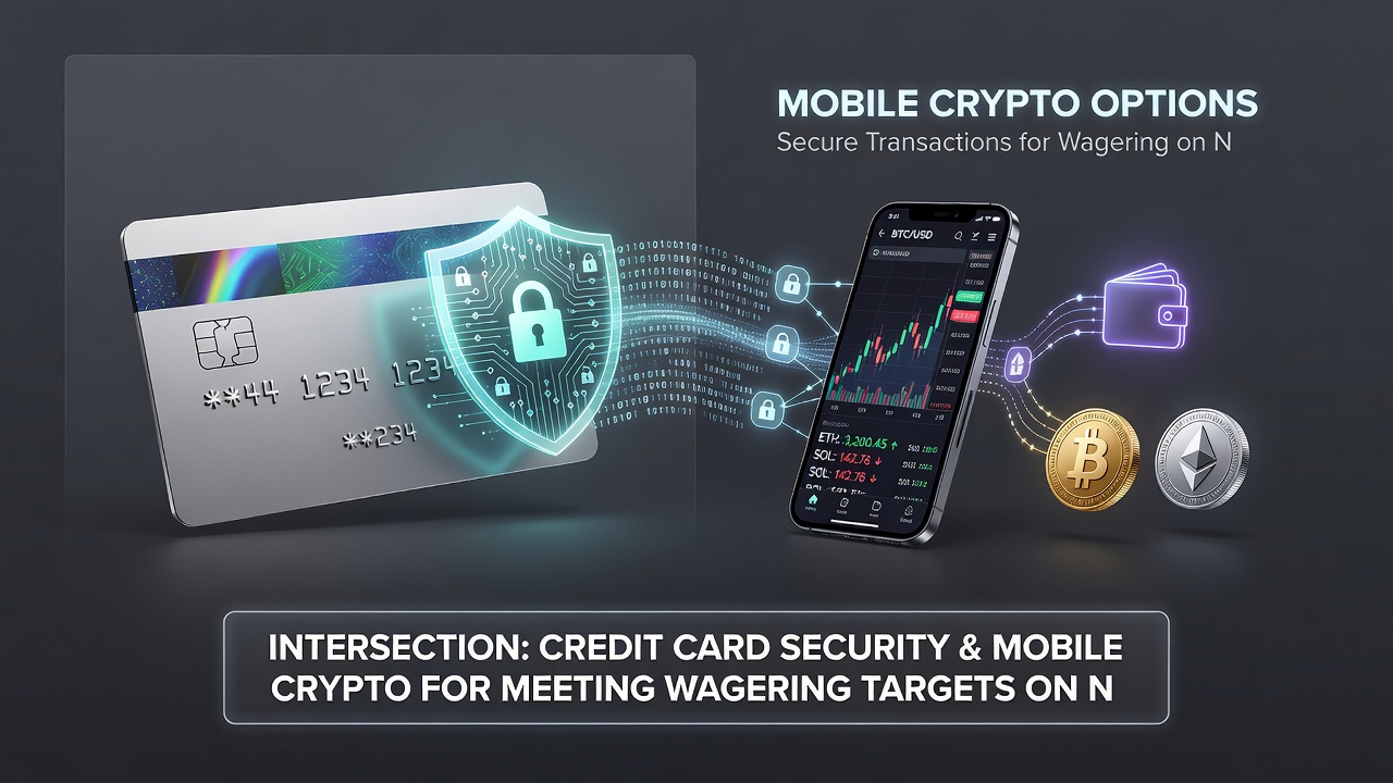 Diagram van mobiele crypto-transacties gecombineerd met creditcardbeveiliging voor gokbonusvereisten