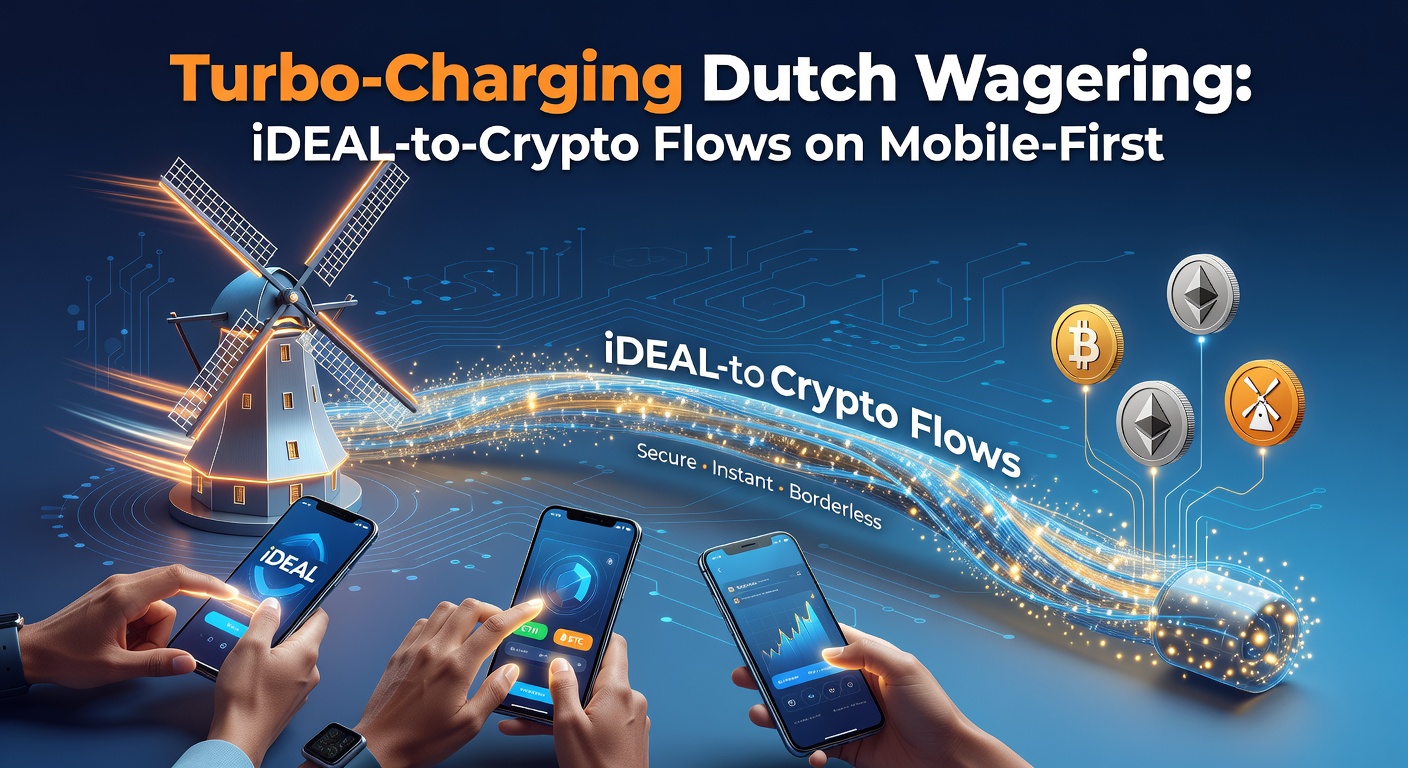 Smartphone met iDEAL-betaalscherm en crypto-wallet op een Nederlands casino-app, symboliserend snelle transacties